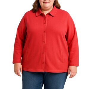 The Tog Shop Womens Red Button-Up Collared Fleece Jacket Plus Size 2X